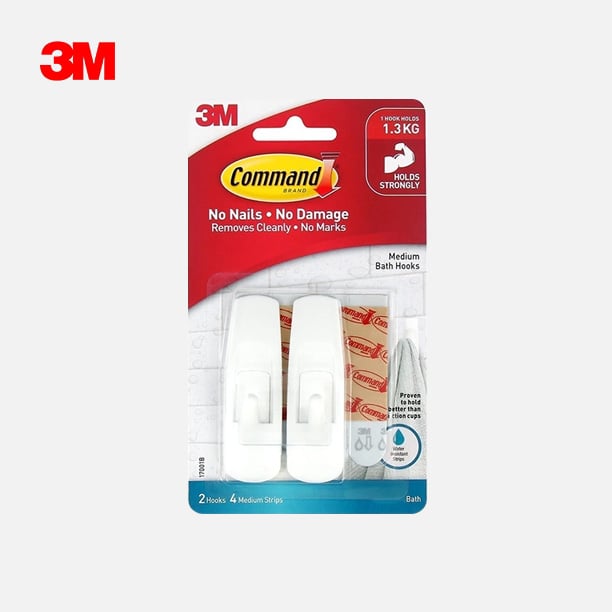 Móc dán tường nhà tắm Command™ 17001b - Chịu lực 1.3 kg - 2 cái/vỉ - 7012591952